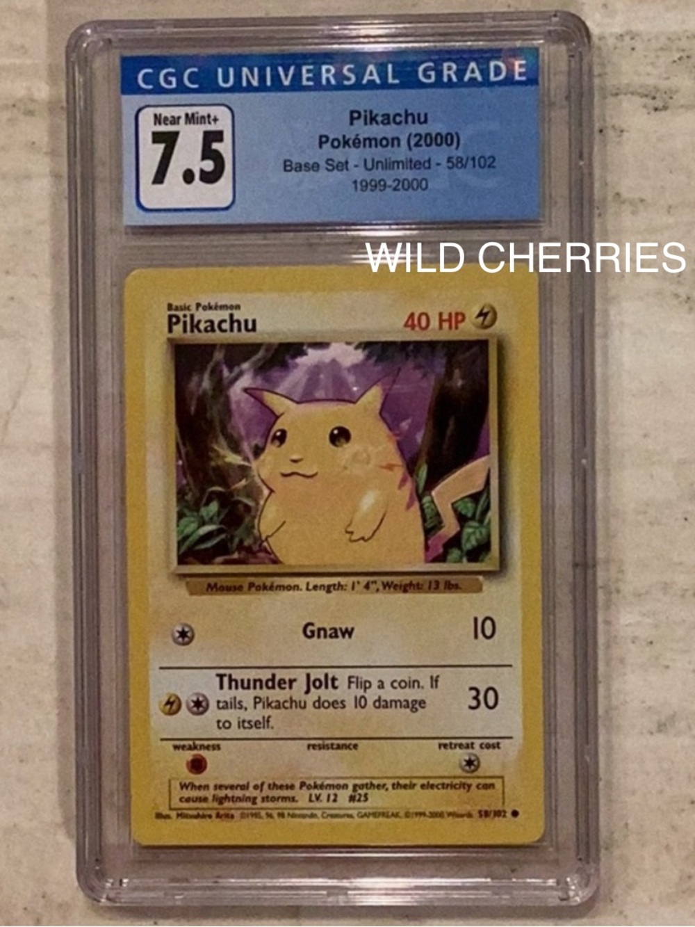 Pokemon Pikachu 1999-2000 4th Print 58/102 Base Set CGC 7.5 TCG #58 1999